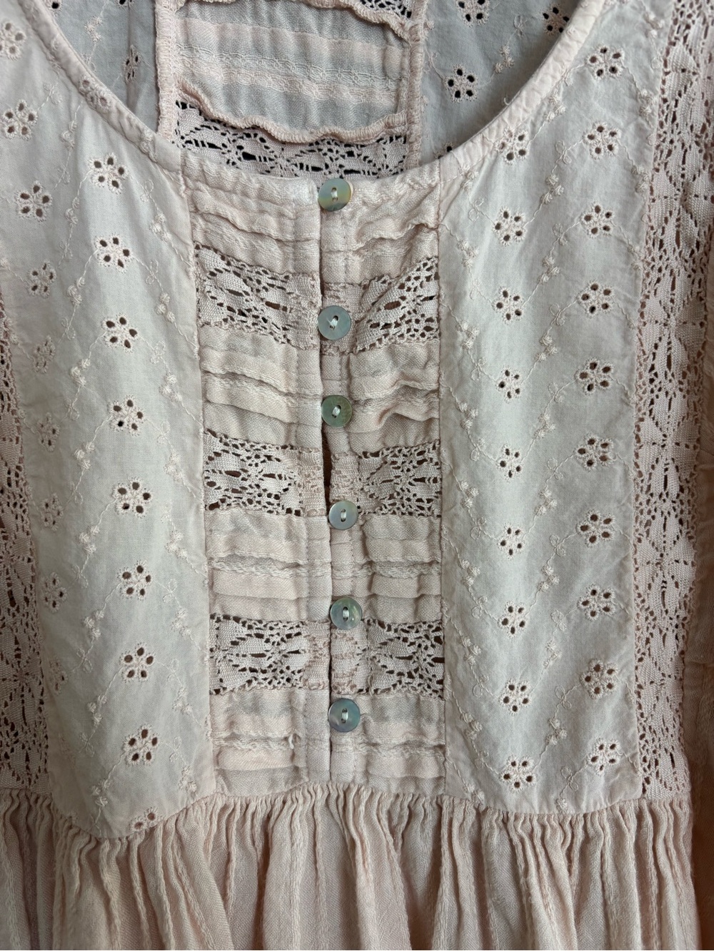 Lucky Brand Lace Yoke Tunic Top Cotton Viscose Peach Whip Medium Cottage Prairie - Picture 4 of 14